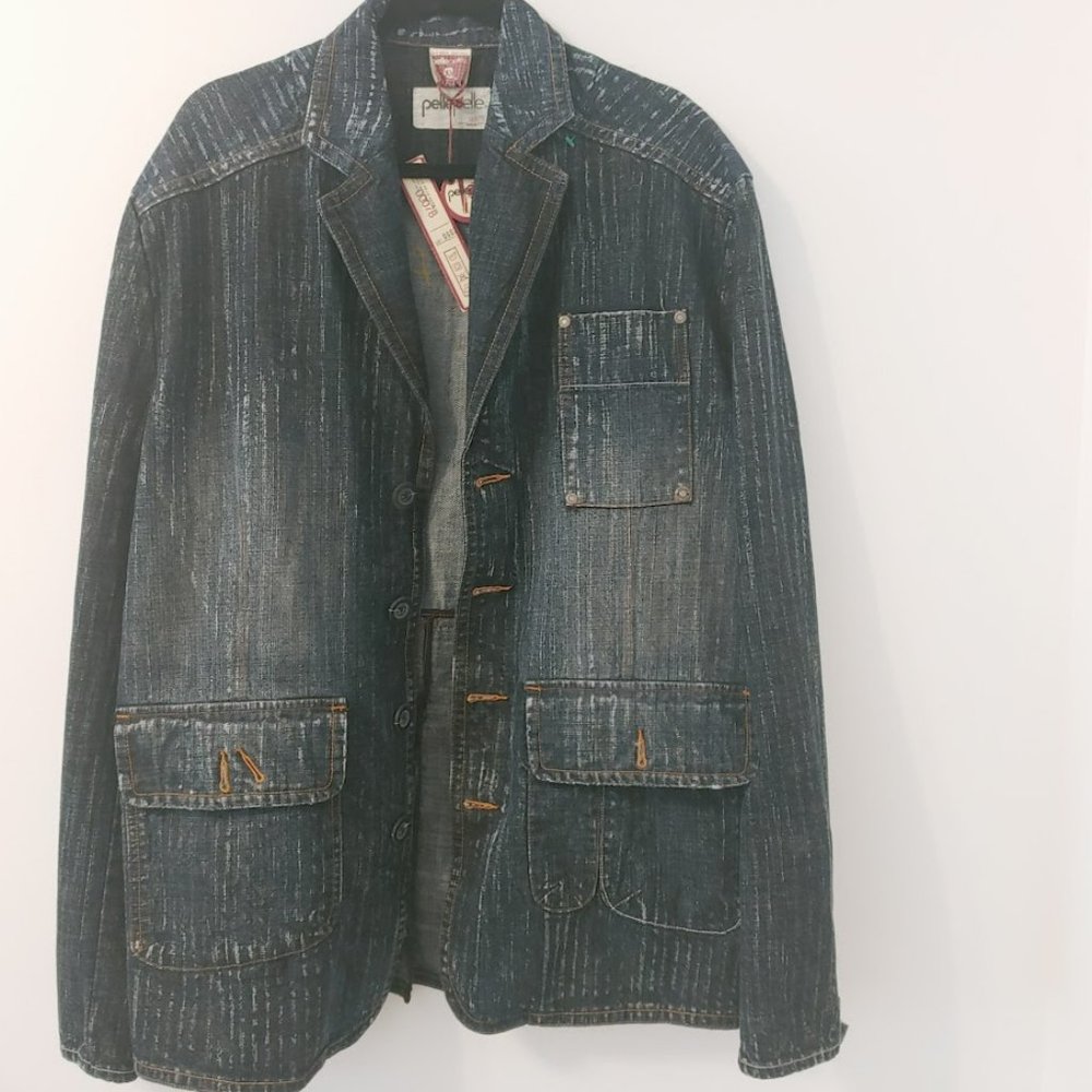 🔥Men's Pelle Pelle High End Distressed Quality Denim Jacket/Coat Size X LARGE.